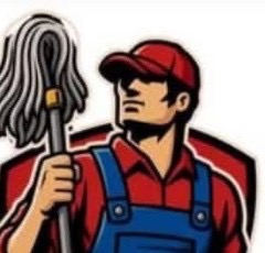 Loves Cleaning mascot — cleaner with a mop